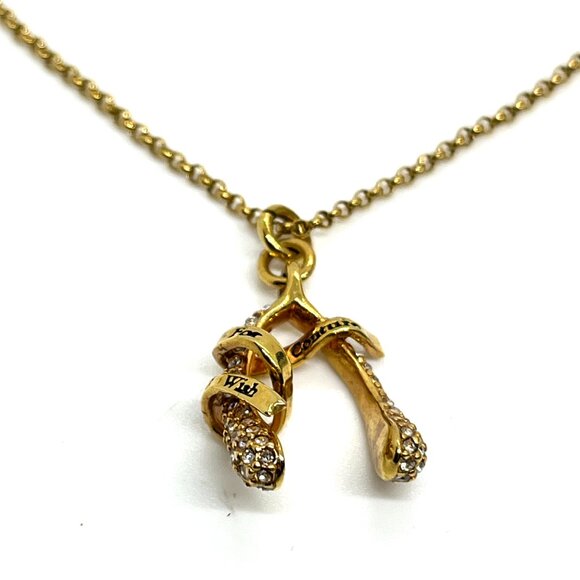 VINTAGE JUICY COUTURE GOLD TONE WISHBONE NECKLACE PAVE CRYSTAL RHINESTONE CHARM - Picture 6 of 17